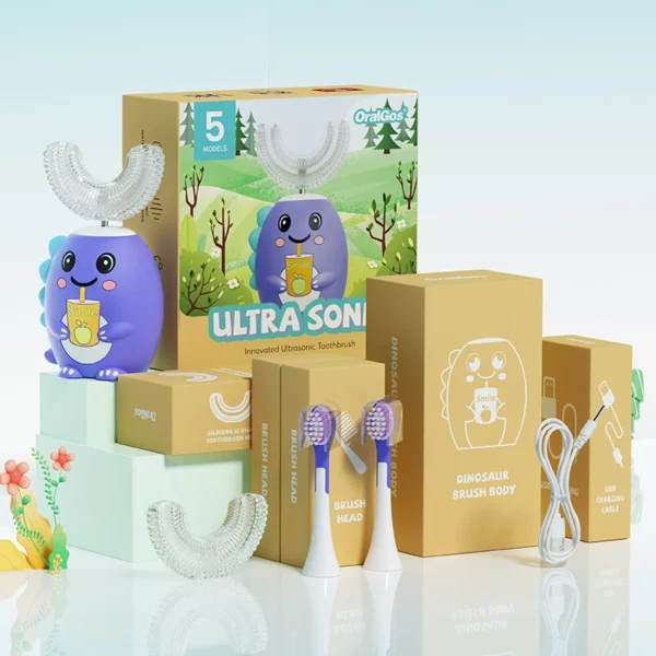 OralGos DB209 Dinosaur-Themed U-Shaped Electric Toothbrush